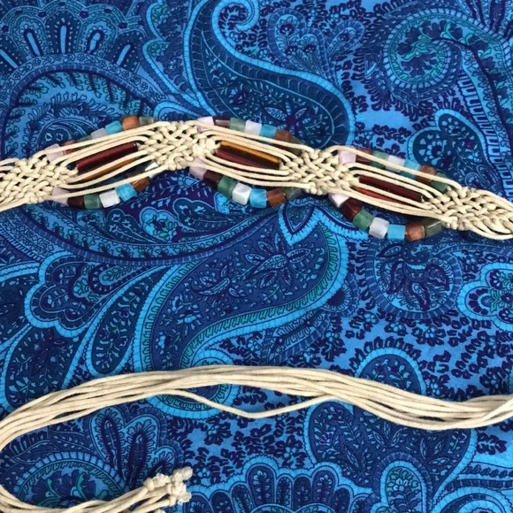 Vintage Macrame Beaded Belt, 67” long.